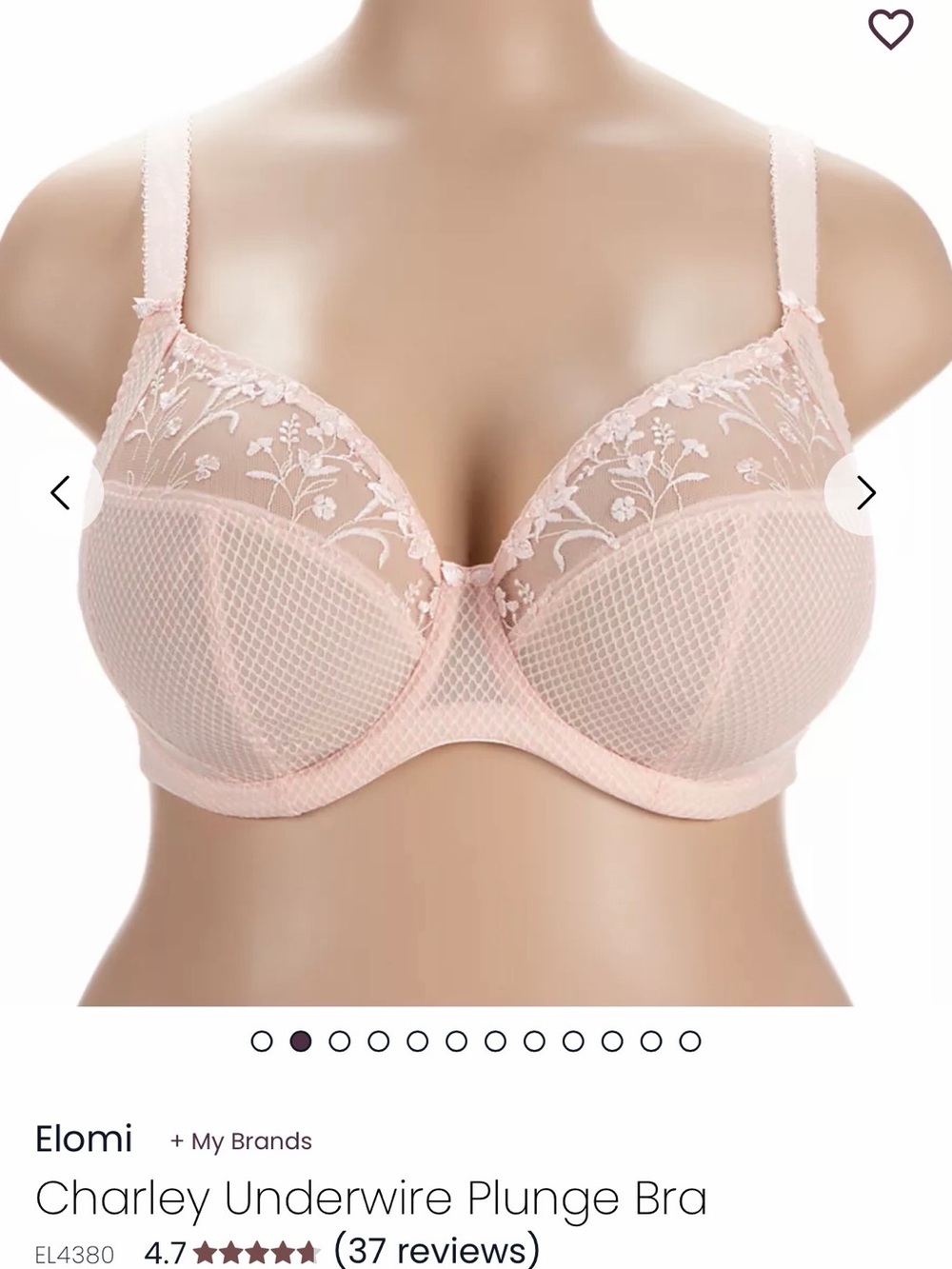 Elomi Charley Underwire Plunge Bra in Blush Pink US 34K UK 34H